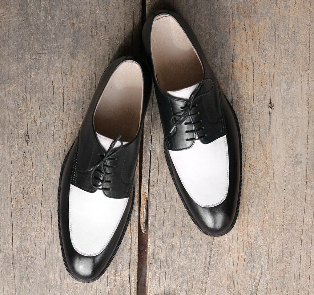 Handmade men spectator shoes, men black and white dress