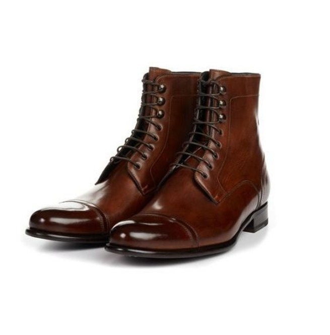 Handmade Men Cap Toe Brown Ankle Leather Boot, Leather Dress Boot ...