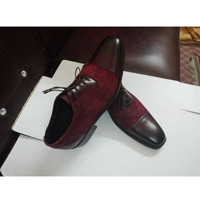 Handmade Men Two Shoes, Wine Red Suede Leather Shoes, Dress Formal ...
