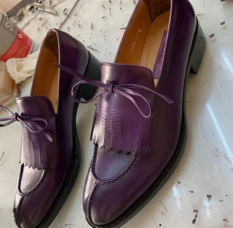 Handmade Men's Purple Fringes Lace Style Moccasin Dress Business Shoes ...