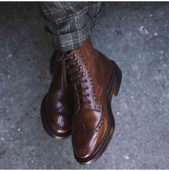 Handmade Men's Brown Wingtip Brogue Leather Dress Boots, Ankle Boots ...