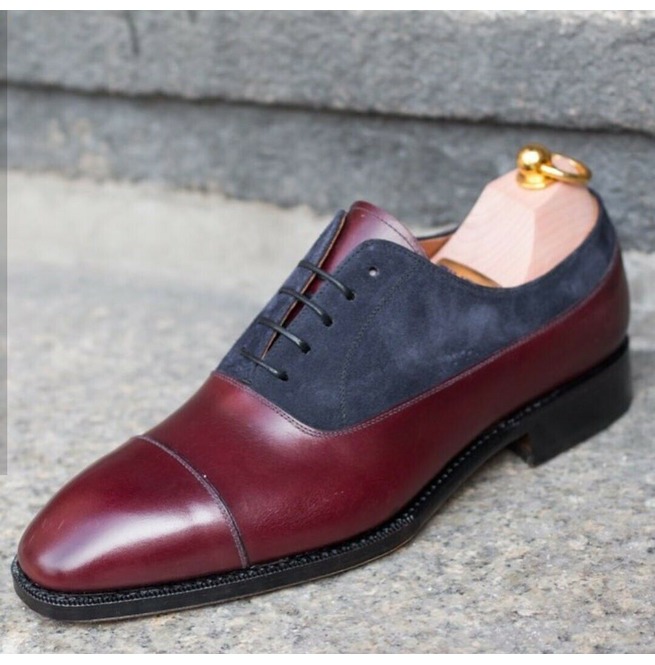 Handmade Men Cap Toe Lace up Dress Shoes, Real Leather Men Office Shoes ...