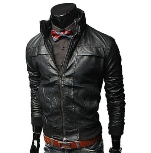 Mens Biker Leather Jacket, Men Slim Fit Black Biker Leather Jacket ...