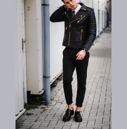 New Men Fashion Trend Black Motorcycle Leather Jacket, Biker Fashion ...