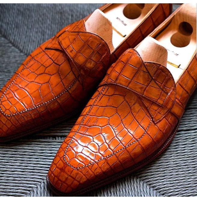 Men's Leather Shoes, Formal Crocodile Texture Leather Derby Tan Shoes ...