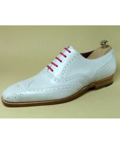 Handmade Men White Brogue Shoes, Men Wingtip Dress Shoes, Leather Shoes ...