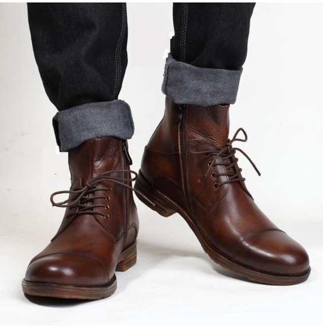 Mens Antique Brown Lace up Leather Ankle Boot, Men Antique Look Boots -  Rangoli Collections