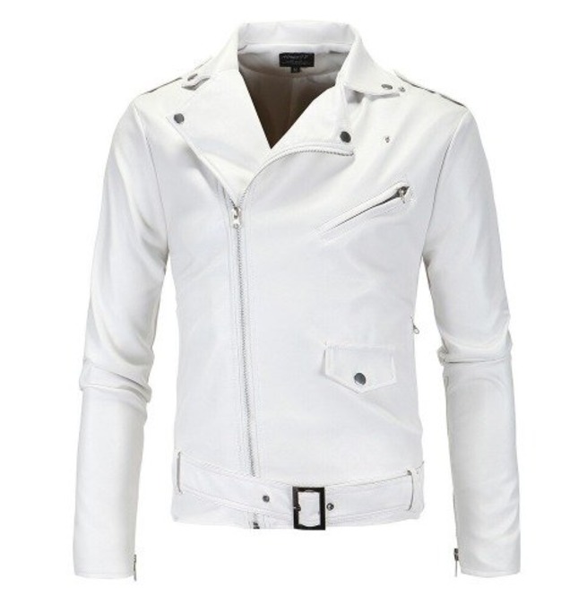 Handmade White Leather Biker Jackets, Real Leather Buckle Jackets For ...