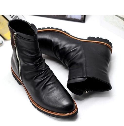 Men Black Side Zipper Leather Ankle Boots, Mens Casual Boots, Leather ...
