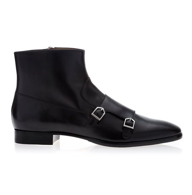 Handmade Men Black Double Monk With Side Zipper Ankle Boot, Ankle Boots ...