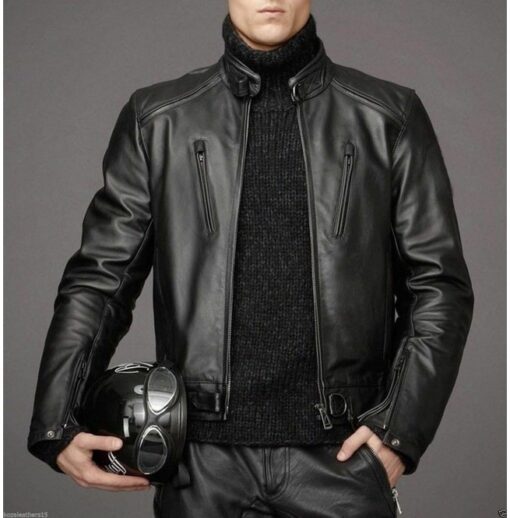 Men Black Leather Motorcycle Jacket, Black Biker Leather Jacket ...