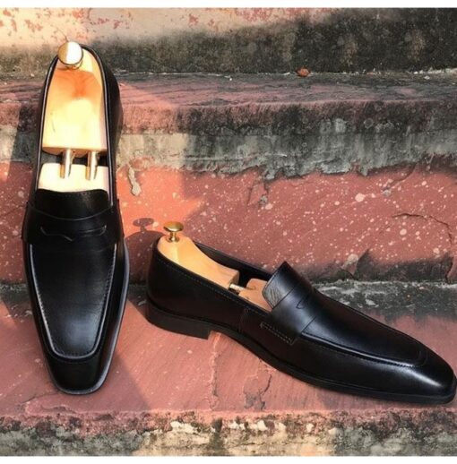 Handmade Men Black Leather Dress Shoes, Leather Moccasins Slip Ons ...