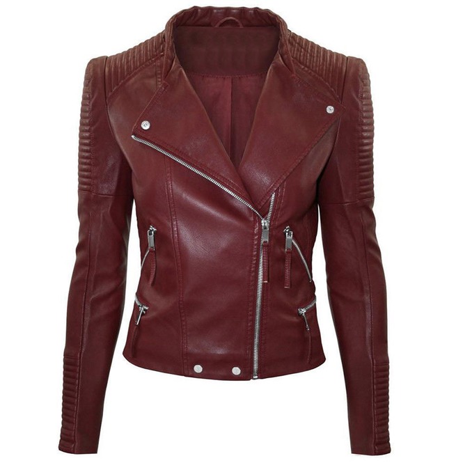 Women Maroon Color Leather Jacket Biker Stylish Zipper Fashion Jacket ...