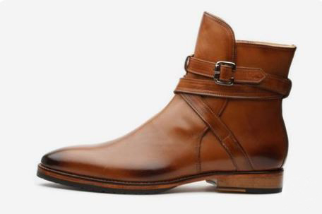 Handmade Men's Burnished Brown Ankle Boots, Real Leather Monk Strap ...