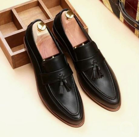Handmade Men's Black Tassels Moccasin Business Shoes, Real Leather ...