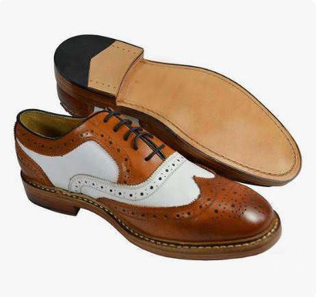 Men's White and Tan Wing Tip Brogue Lace Up Formal Dress Handmade Shoes ...