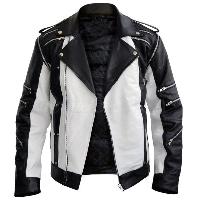 New Handmade Men's Black and White Zipper Thriller Leather jacket with ...