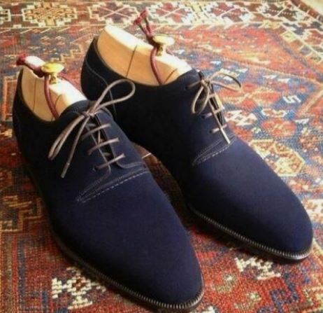 Handmade Men's Blue Derby Lace Up Business Dress Shoes, Real Suede ...
