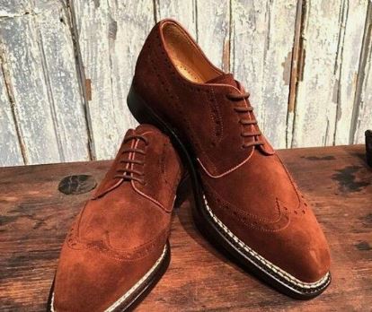 Handmade Men's Brown Wing Tip Brogue Derby Lace Up Business Dress Shoes ...