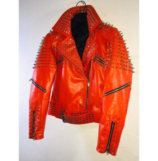 Handmade Red Punk Biker Jackets, Casual Leather Studded Jackets For Men ...
