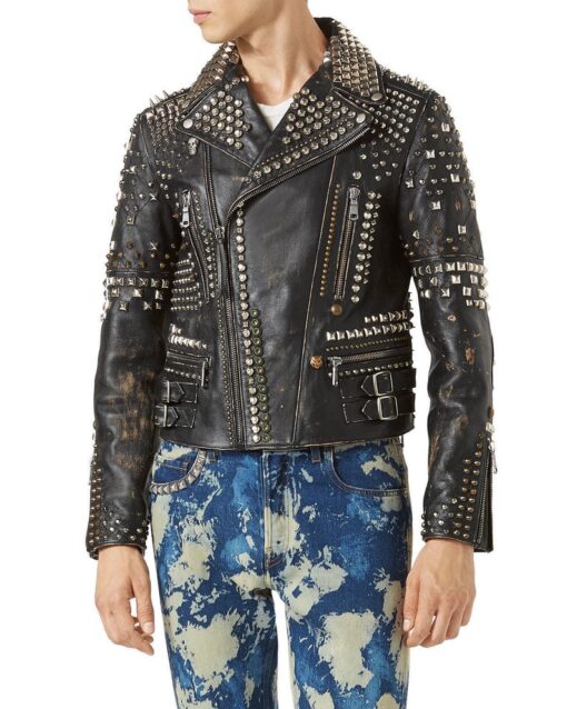 Men's Biker Studded Stylish Magnificent Leather Jacket All Sizes ...