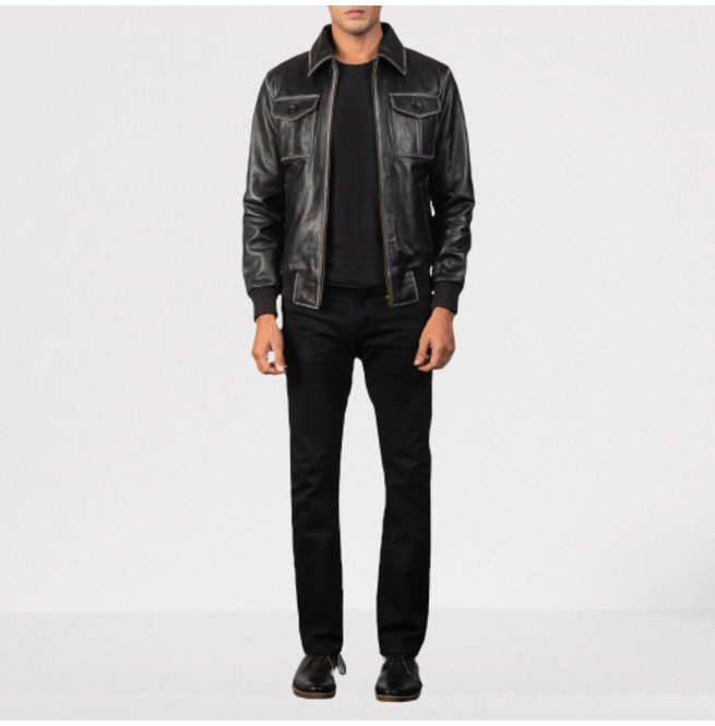 Men Black Leather Fashion Jacket With Cargo Pockets, Biker Jackets ...