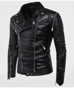 Men Black Leather Slim Fit Biker Jacket, Men Leather Outerwear for ...