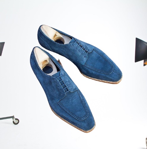 Handmade Men's Suede Leather Shoes Wingtip Royal Blue Oxford Formal  Dress Boots | eBay