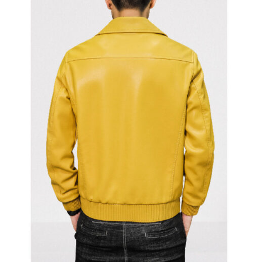 Men Yellow Leather Fashion Jacket With Cargo Pockets, Men Leather ...