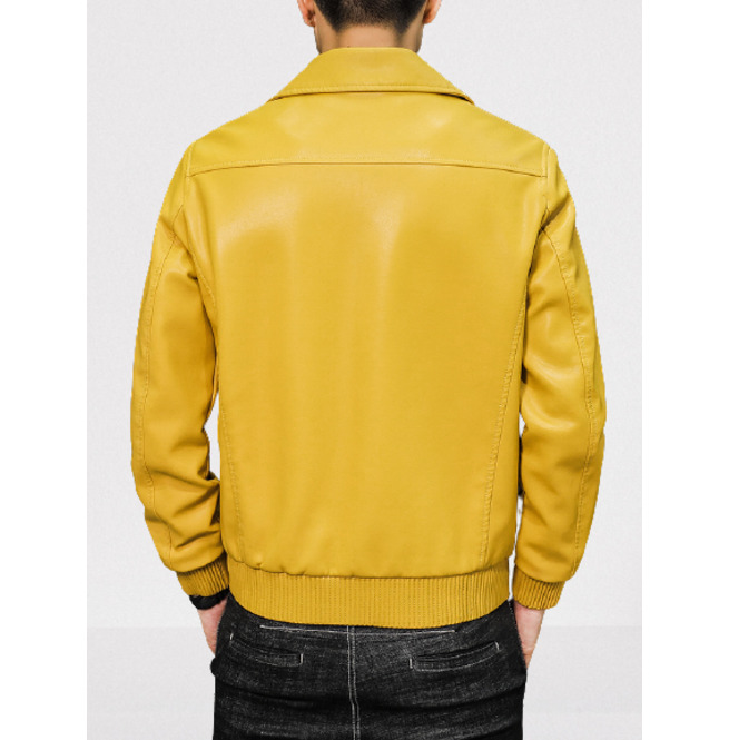 Men Yellow Leather Fashion Jacket With Cargo Pockets, Men Leather ...