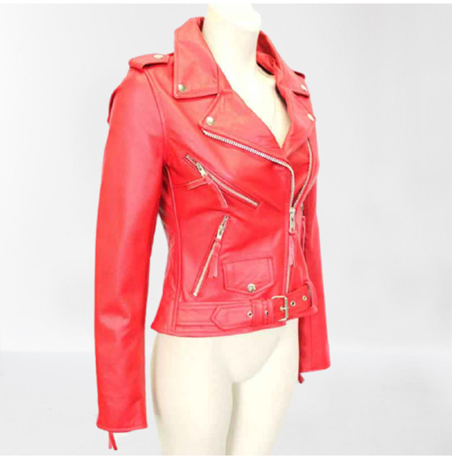 Women Red Leather Slimfit Biker Jacket, Celebrity Fashion Leather ...