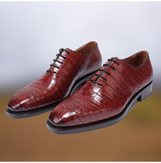 Handmade Men Burgundy Alligator Texture Leather Formal Dress Shoes ...