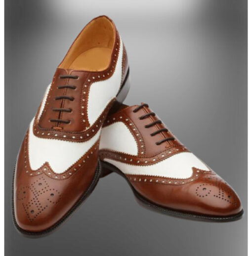 Men Handmade Brown and White Leather Brogue Dress Shoes, Men Oxford ...